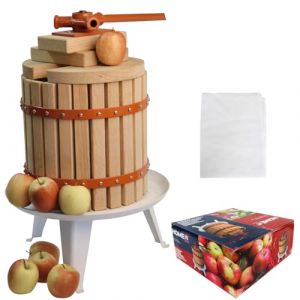 HOME It&reg; Pressoir &agrave; fruits 12L en bois de ch&ecirc;ne &ndash; Presse manuelle avec sac &agrave; jus &ndash; Extraction naturelle pour pommes, poires, fruits rouges &ndash; Certifi&eacute; FSC et LFGB (MCO Int., neuf)