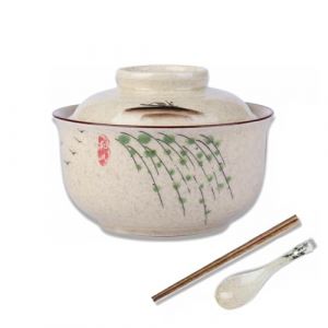 Braozaiw Ensemble de bols &agrave; soupe en c&eacute;ramique 800 ml, grands bols japonais, vaisselle traditionnelle asiatique, pour Udon, p&acirc;tes, pho, soba, c&eacute;r&eacute;ales et salade (Osier) (Branche de saule) (妙克斯商贸, neuf)