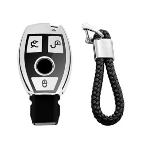 M.JVisun Doux TPU Clef Coque Porte-clés pour Mercedes-Benz Classe A B Classe C E S G M V CLA CLS GLA GLC GLE GLK GL GLS SL SLK SLC Viano Pour Metris Clé de Voiture -Brillant Argent - Tressé Porte-clés (M.Jvisun.Eu, neuf)