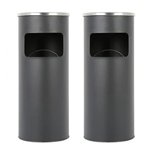 Poubelle avec cendrier de pied, seau intérieur amovible, poubelle en acier extérieur pour le bureau, l'hôtel et le jardin, Poubelle amovible sur pied en acier inoxydable (Noir (2 PC) 25*25*60 cm) (Hechheu, neuf)