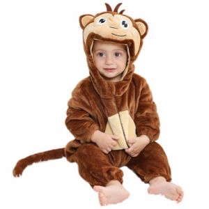 HAHASHOW B&eacute;B&eacute; d'hiver Grenouill&egrave;res Combinaison Unisexe Flanelle Barboteuses Manteau &agrave; Capuche Enfants Pyjama Jumpsuit pour Gar&ccedil;on et Fillex 18-24 Mois, Singe (BabyHome Supply, neuf)