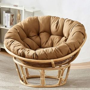 KIUGOP Coussin pour fauteuil papasan, rond, rembourr&eacute;, pour fauteuil papasan, en polyrotin, fauteuil suspendu, coussin de chaise papasan, marron clair, 140 x 140 cm (caoguanghuaiamz, neuf)