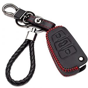 KASER Housse en Cuir pour Clé Audi 3 Boutons avec Porte-Clés Audi A3 S3 A4 S4 RS4 A6 S6 RS6 Q7 TT Étui de Protection Cover Coque pour Télécommande Voiture (Couture Rouge) (SALTY PEAR LIMITED, neuf)