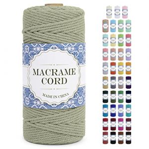 Uiopa Corde Macramé 3mm x 100m Ficelle Naturel Cordon Coton Fil Macramé 3mm Cordelette pour Suspension Murale Tressée de Plante Rideau Bricolage Décoration Intérieure Boho (Haricot Vert) (XEYUAN, neuf)