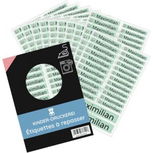 200 pièces (vertes) étiquettes thermocollantes personnalisées/pour vêtements/étiquettes de linge 3 tailles dans un set de feuilles/jusqu'à 90 degrés/pour la maternelle, la garderie et l'école (tampon-personnalisé, neuf)