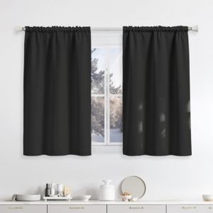 Runy&eacute;la Rideau Occultant Thermiques Isolant 90x120(LxH) Lot de 2 avec Galon Fronceur Anti Froid et Chaleur, Rideaux Opaque Anti UV D&eacute;coration Int&eacute;rieure Chambre Salon Noir (Runi-EU, neuf)