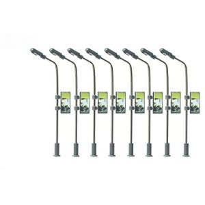 WANGCL Lot de 8 lampadaires à LED pour modélisme ferroviaire - En métal - À tête unique - Échelle HO OO - Avec compartiment à piles (WANGCL EU, neuf)