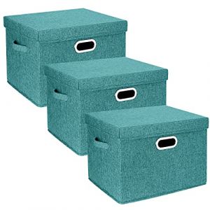 TYEERS Grande Boîte de Rangement avec Couvercle, Tissu, Pliable, Lavable, Rangement Tissu, 44x30x29 cm, Lot de 3, Aqua Deep (Tyeer Global Sales, neuf)