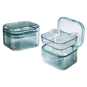 GmeDhc Boîte de Dentier avec Passoire, 3 Etages Boite Appareil Dentaire Portable, Boîtes pour Prothèses Dentaires, Boîte de Retenue Orthodontique, Boîte de Nettoyage de Retenue (GmeDhc, neuf)