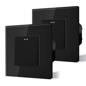 BSEED Interrupteur va et vient, Interrupteur &agrave; Bascule, Verre Interrupteur Encastrable Bascule,10A 250V Plaque De Cristal Tremp&eacute;, 86 x 86 mm, 1 Gang 2 Voie, 2PACK, Noir (Bseed-EU, neuf)