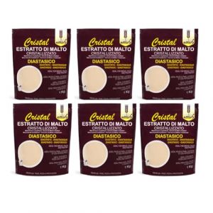 Malto Attivo, Lot de 6 sachets de Cristal Diastasico 1000g, Extrait de Malt Cristallisé à Haut Pouvoir Diastasique, Malt d'Orge et Mais Idéal pour la Panification, 5.000 unités Pollak, Made in Italy. (MALTO ATTIVO, neuf)