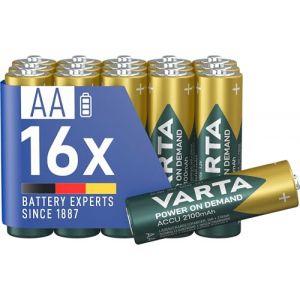 VARTA Piles AA, rechargeables, lot de 16, Recharge Accu Power on Demand, batterie rechargeable, 2100 mAh Ni-MH, sans effet mémoire, préchargées, prêtes à l'emploi (EWANTO GmbH, neuf)