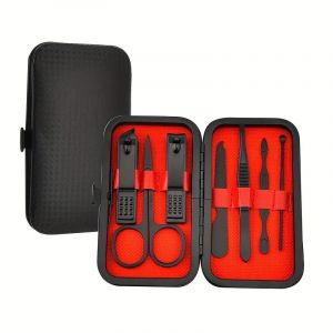 Kit de manucure et pédicure 9 en 1 pour homme et femme - Ensemble coupe-ongles en acier inoxydable avec ciseaux, pinces, lime et outils de toilettage - Étui de voyage portable (noir et rouge) (ParaClothes, neuf)