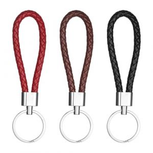 Lnngub Lot de 3 porte-clés en cuir tressé universel pour hommes et femmes - Porte-clés pour voiture, moto et maison (rouge, marron, noir), rouge, marron, noir, 11.8 cm (NINIcoming, neuf)
