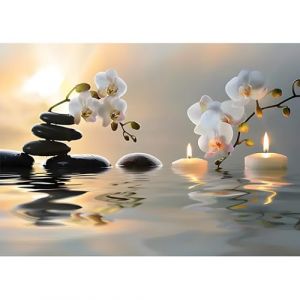 MXJSUA Orchid&eacute;e et Bougies Peinture Diamant Adulte, 5D Diamond Painting Complet, Diamant Strass Point de Croix Cristal Painting, Murale D&eacute;coration, 30x40 cm (MXJSUA, neuf)