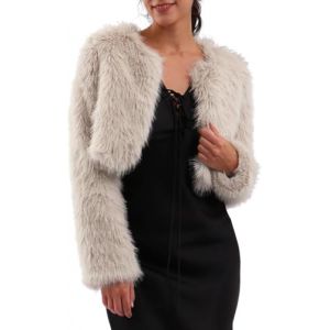 Amazhiyu Manteau en fourrure pour femme - Veste courte en fourrure synthétique - Manteau en fourrure synthétique - Manteau polaire à manches longues - Manteau d'hiver - Col ouvert, Abricot, S (yuyingshanghang, neuf)