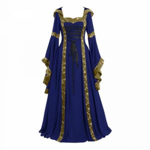 VDDTAGAM Deguisement Adulte Femme Robe Noire Halloween Femme Robe Moyen Age Femme Robe De Soir&eacute;e Longue Viking Femme Robe Sorciere Robe Gothique Femme Halloween Halloween Femme Viking (Navy,S) (VDDTAGAM, neuf)