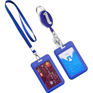 Lot de 2 porte-badges coulissants en plastique avec fen&ecirc;tre transparente, Vertical Porte Badge R&eacute;tractable avec Porte-cl&eacute;s Retractable Porte Carte Plastique Rigide Avec Cordon pour Bureau, &Eacute;cole (Huimei EU, neuf)