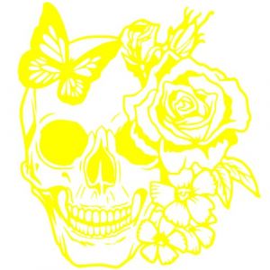Autocollant Sticker tete de Mort, Stickers Skull Papillon, Vinyle haute performance pour Voiture, Autocollants Crane (jaune) (tmz-creation, neuf)