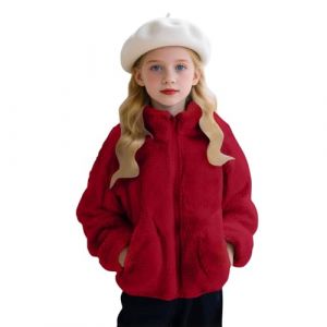XINYUNZU Veste Polaire Enfant Blouson col montant Uni Zippé Manteau avec poche Chaud d'hiver Manteaux sans Capuche pour Fille et Garçon 1-11 ans Rouge 3 ans (RBYWBT, neuf)