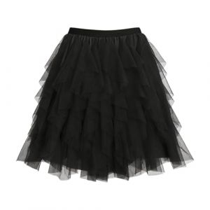 HUKUMA Jupe Tulle Femme,Noir Tutu &eacute;lastique 60cm, Mini-Jupe d'&eacute;t&eacute;,Noir Jupe Tulle asym&eacute;trique pour Carnaval, f&ecirc;te, Tenue de Tous Les Jours - Taille Unique (JUGE-Direct, neuf)