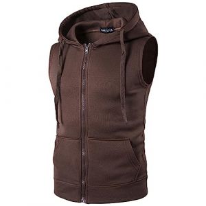 Sweat &agrave; Capuche sans Manches pour Homme, d&eacute;bardeur de bodybulding avec Poche zipp&eacute;e, Gilet &agrave; Capuche pour entra&icirc;nement Musculaire, Sweat &agrave; Capuche Coffee Shirt Homme, M (WinHLin, neuf)