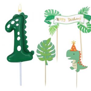 Bougie Num&eacute;ro, Dinosaure Deco 1 Ans, Bougie Dinosaure 1 Ans, avec D&eacute;corations de G&acirc;teau, pour la D&eacute;coration Anniversaire F&ecirc;te (JINGMINGHE, neuf)