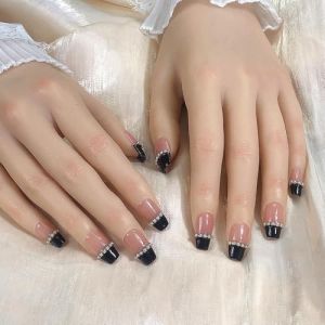Pure Handmade - Lot de 10 faux ongles réutilisables à coller - Faux ongles à coller - Noir - Taille XS - Q060 (TOPA Digital, neuf)