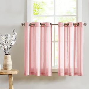 TOPICK Rideauxs Courts Imprim&eacute;s a Rayures Rose 90x115cm, Voilages Brise-Bises avec Oeillet Translucides, D&eacute;coration d'Int&eacute;rieur &Eacute;pur&eacute;e pour Porte, Chambre ou Salle &agrave; Manger​​ Lot de 2 (Audrey Home Fashion, neuf)
