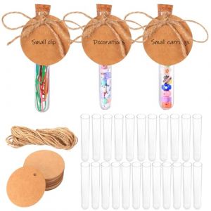 36 Pcs Tube a Essai Plastique, Tube &agrave; Essai avec Bouchon Li&egrave;ge, Tubes &agrave; Essai en Plastique, &Eacute;prouvette Transparent pour Bonbons Echantillon Lab, avec 36 &eacute;tiquettes en Kraft et Corde de Chanvre (runxsam, neuf)