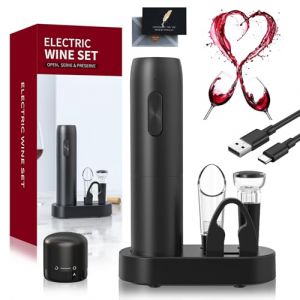 UCAMP Tire Bouchon &Eacute;lectrique,Rechargeable 8 en 1 Ouvre Bouteille Electrique Coffret Cadeau,Sans Fil D&eacute;capsuleur Automatique avec Coupe-Capsule,Verseur et Bouchon &agrave; Vide,Base de Rangement,Cable USB (STORE OLAN DANIEL S.R.L., neuf)