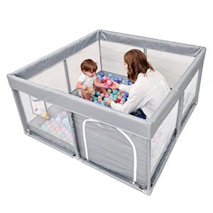 PandaEar Parc Bébé - Grand Parc Bébé pour Tout-Petits - Enclos Solide avec Maille Respirante Douce - Activités Intérieures et Extérieures pour Enfants en Toute Sécurité - 127×127 CM (Gris Clair) (PandaEar, neuf)