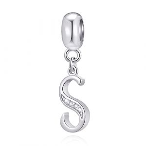 Initiale S Pendentif Charm, lettre S Charms Fit pandora sport bracelet, perles alphabet en argent sterling 925 dangle cz pierre de naissance, cadeau pour fils/soeur (CRISNATA, neuf)
