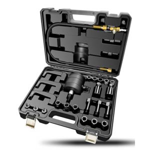 RUIZHI 24pc Extracteur D'Injecteur Pneumatique -Outil de Démontage pour Injecteurs, Injecteur de Carburant Diesel, Jeu d'Extracteurs avec 19 Adaptateurs, Compatible avec Bosch Delphi Denso Siemen (SOUND EU, neuf)