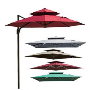 Auvent De Remplacement Pour Parasol De Terrasse Carré À 2 Niveaux Et 8 Baleines 3 X 3 M, Housse Rechange Pour Parasol Déporté Carré Résistant Aux UV Et À L'eau (auvent Uniquement), Jardin(Red) (keruidianzi（已注册品牌）, neuf)