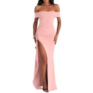AOWVUTS Robe de Soir&eacute;e Cocktail Femme Robe Longue Sexy Slim Bodycon Epaules D&eacute;nud&eacute;es Fendue Maxi Robes Femme &Eacute;l&eacute;gant Couleur Unie Robes de F&ecirc;te Longue de Gala pour Mariage Party Bal (Foshan City Dange Auto Co., neuf)