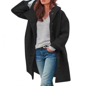 Oyuchga Trench Coat Manteau long en laine pour femme avec capuche &Eacute;l&eacute;gant Couleur unie Veste de transition Manteau d'hiver Confortable Chaud Longline Veste d'hiver matelass&eacute;e d&eacute;contract&eacute;e Veste &agrave; (heyejiaxin, neuf)