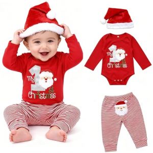 DaceStar Tenue Noel Bebe Garcon Fille Mon Premier Noel Pyjama Noel Bebe Costume Noel B&eacute;b&eacute; Deguisement Noel Bebe Ensemble Noel B&eacute;b&eacute; Fille Body + Pantalons + Bonnet Noel Bebe 12-18 Mois (ETau, neuf)