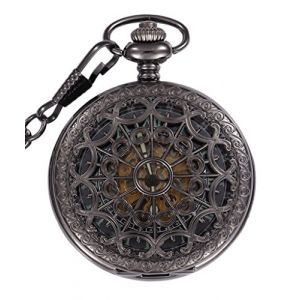 Infinite U M&eacute;canique &agrave; Remontage Automatique Lumineux Montre de Poche M&eacute;canique Toile d'Araign&eacute;e Squelette Creux en Acier Pendentif Collier Bronz&eacute; (MicLee, neuf)