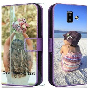 WISTFULNAI Personnalis&eacute;e Flip Coque pour Samsung Galaxy J6 Plus + 1 Pi&egrave;ces Verre Tremp&eacute;,Personnalisable Votre Propre Image Nom Etui Housse de t&eacute;l&eacute;phone en Cuir PU pour Galaxy J6 Plus - Purple-ZW (HONGST STORE, neuf)