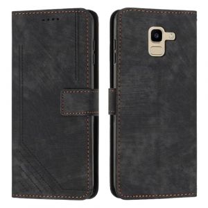 XFDSFDL&reg; Cas de pour Samsung Galaxy J6 SM-J600 (5,6 Pouces) PU Cuir Housse Flip Coque Impression de Stries avec Support Magn&eacute;tique Fermeture Portefeuille &Eacute;tui de Protection Noir (LingDan, neuf)