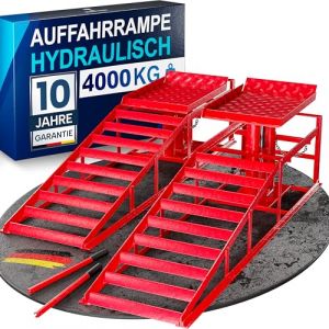 WERKTHOR Rampe de Levage Voiture Hydraulique [Lot de 2] &ndash; Rampes Voiture avec Soupape de S&eacute;curit&eacute; Jusqu&rsquo;&agrave; 4T &ndash; Rampe Voiture R&eacute;glable en Hauteur &ndash; Pont &Eacute;l&eacute;vateur Voiture Compact (Kindaholz, neuf)