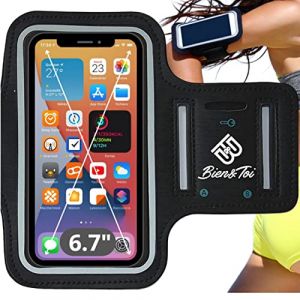 Brassard Smartphone TailleXL/iPhone14,13,12,11pro/ProMax/11/XR/6SPlus,XsMax SamsungS23,S22,S21,S20/S20FE/A52/A72/S21/NOTE20/S8 &eacute;tui de Sport pour t&eacute;l&eacute;phone Portable jusqu'&agrave; 6.7" Noir 6,7" XL (clickR store, neuf)