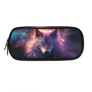Dolyues Trousse à crayons grande capacité pour garçon et fille avec compartiments, Loup étoilé galaxie, Organiseur de sac (HuaiNanYuQiDianZiShangWuYouXianGongSi, neuf)