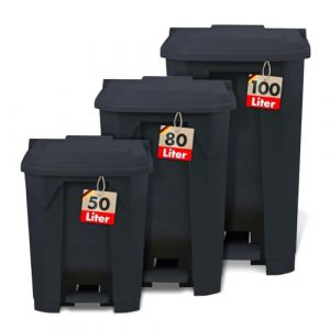 Floordirekt Poubelle de 80 litres, couvercle gris, poubelle pour cuisine et bureau, système de tri sélectif, à pédale, poubelle à pédale avec mécanisme Step-on, corbeille à papier, poubelle Olaf (MEISTEREI, neuf)