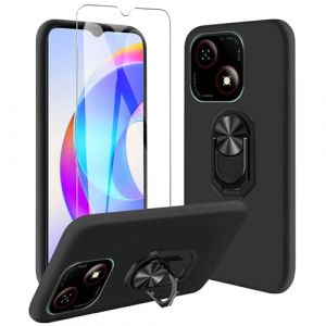 JDXHFF Coque Compatible avec ZTE Blade A35E (6.52") Noir Housse et Support Rotatif 360&deg; et Verre tremp&eacute; &eacute;cran Film Protecteur - &Eacute;tui Souple Silicone TPU Case Cover Black (LIUHELIN, neuf)
