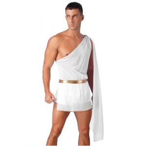inlzdz Homme D&eacute;guisement Toge Grecque Halloween Carnaval Costume C&eacute;sar Mythologie Grecque Dieu Une &Eacute;paule Robe Romain Olympe Toga F Blanc 3XL (inlzdz eu, neuf)