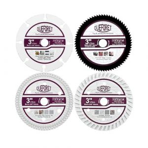 QUEFORET Disques &agrave; Tron&ccedil;onner 75mm 4 Pi&egrave;ces - Disque Carbure pour Bois, Disque HSS pour M&eacute;tal, Disque Diamant pour Carrelage, Disque Diamant pour B&eacute;ton, avec Al&eacute;sage de 10mm (Queforet Tools, neuf)