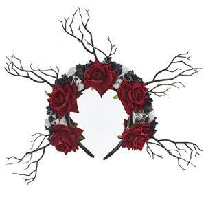 MULAIDI Couronne de fleurs gothiques pour femme - Serre-tête gothique avec branches d'arbre - Tête de mort - Bois de fleurs (guangzhoutiehukejiyouxiangongsi, neuf)