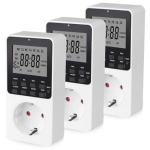 Lot de 3 prises programmables avec minuterie num&eacute;rique avec 16 programmes de minuterie et &eacute;cran LCD, minuterie hebdomadaire pour aquarium, pompe de piscine, terrarium, lampes (ELENASI, neuf)